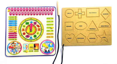PETERS PENCE LEARNING CALENDER CLOCK WITH GEOMETRY WRITING PRACTICE BOARD COMBO(Multicolor, Brown)