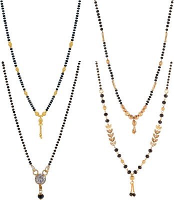 brado jewellery One Gram Traditional Gold Plated Combo of 4 Beautiful Mangalsutra Black Bead Chain For Woman and Girls Brass, Alloy Mangalsutra