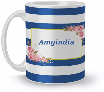 Beautum Name Amyindia Blue Stripes Pattern Printed Ceramic (350)ml Model No:NVS1275 Ceramic Coffee Mug(350 ml)