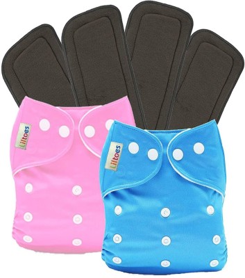 LILTOES 2 Reusable Cloth Diaper + 4 Bamboo Charcoal Inserts - Multi Colour
