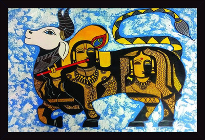Darsh Craft Radha Govind With Cow Photo Frame Digital Reprint 8 inch x 10 inch Painting(With Frame)
