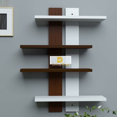 OnlineCraft ch790 4 shelf double patti ( brown , white) Wooden Wall Shelf(Number of Shelves - 4, Brown, White)