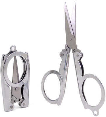 Crafts Haveli Pack of 1 Stainless Steel Mini Folding Scissors Portable Pocket Travel Scissor Color Silver Scissors(Set of 1, Silver)