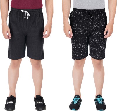 FEEL TRACK Solid, Printed Men Dark Grey, Black Regular Shorts