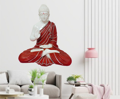 BALKRISHNA WALL STICKER 66 cm Mehroon-Composite-Marble-Large-Meditating-Buddha-Sticker Self Adhesive Sticker(Pack of 1)