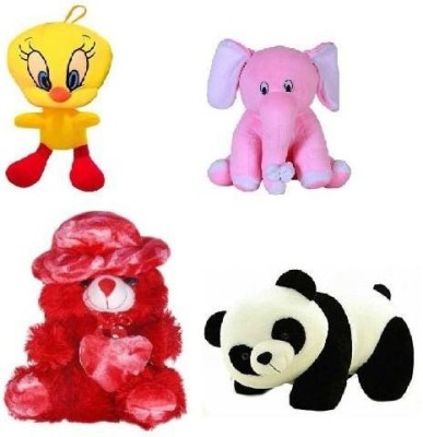 MAURYA So cute spongy loveable soft toys tweety , red cap teddy , elephant and small panda ( 30cm, multi color)  - 30 cm(Multicolor)