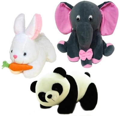 TITLEE Soft Toys Combo for Kids in Low Budget / Panda, Grey Baby Elephant, Rabbit with Carrot  - 28 cm(Multicolor)