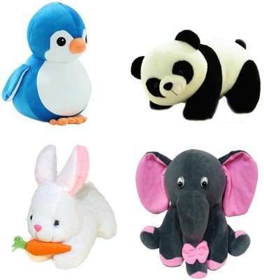TITLEE Soft Toys Combo for Kids in Low Budget Penguin, Panda, Rabbit with Carrot, Grey Baby Elephant  - 28 cm(Multicolor)