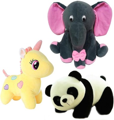 TITLEE Soft Toys Combo for Kids in Low Budget / Unicorn, Panda, Grey Baby Elephant  - 28 cm(Multicolor)