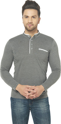 Jangoboy Solid Men Henley Neck Grey T-Shirt