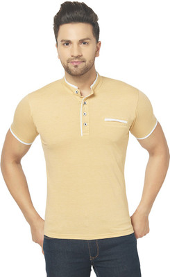 Moordale Solid Men Henley Neck Beige T-Shirt
