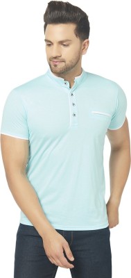Adorbs Solid Men Mandarin Collar Light Blue T-Shirt