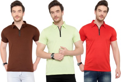 Adorbs Solid Men Polo Neck Red, Brown, Light Green T-Shirt