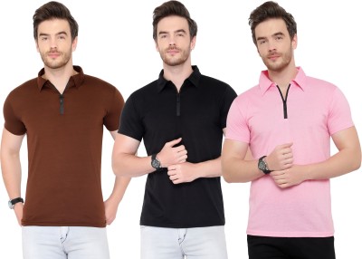 Adorbs Solid Men Polo Neck Multicolor T-Shirt