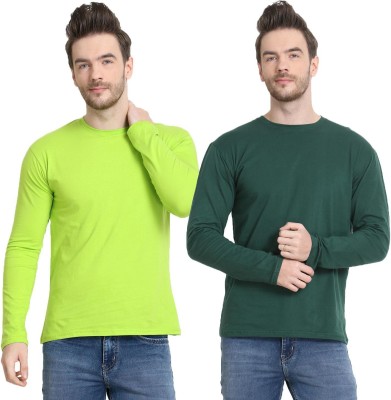 Diwazzo Solid Men Round Neck Dark Green, Light Green T-Shirt