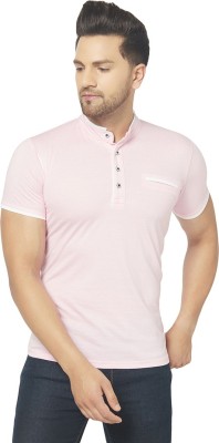 Moordale Solid Men Henley Neck Pink T-Shirt
