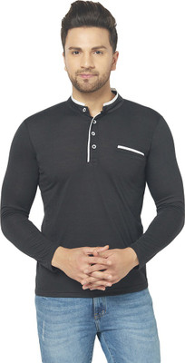 Jangoboy Solid Men Henley Neck Black T-Shirt