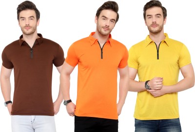 Adorbs Solid Men Polo Neck Brown, Orange, Yellow T-Shirt