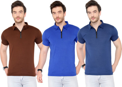 Adorbs Solid Men Polo Neck Multicolor T-Shirt