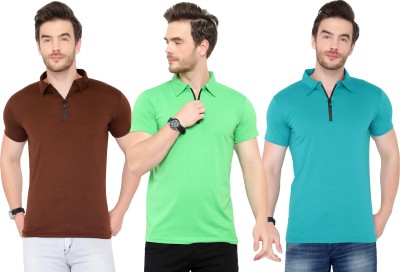 Tivy Solid Men Polo Neck Light Blue, Brown, Light Green T-Shirt