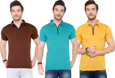 Adorbs Solid Men Polo Neck Multicolor T-Shirt