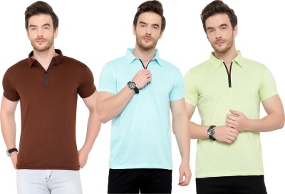 Tivy Solid Men Polo Neck Light Blue, Brown, Light Green T-Shirt