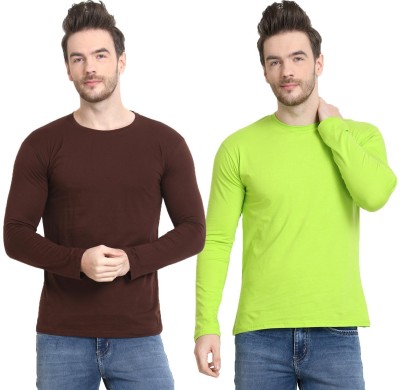 Diwazzo Solid Men Round Neck Brown, Light Green T-Shirt