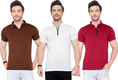 Adorbs Solid Men Polo Neck Red, White, Brown T-Shirt