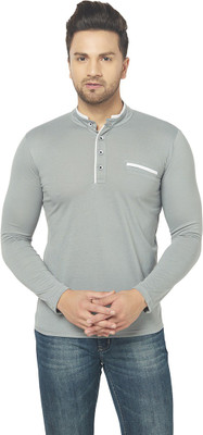 Jangoboy Solid Men Henley Neck Grey T-Shirt