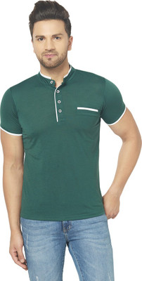 Moordale Solid Men Henley Neck Green T-Shirt