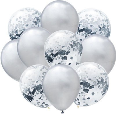 Bash N Splash Solid 5 Piece Silver Confetti & Piece Silver Balloon Pack Of 10 Balloon(Silver, Pack of 10)