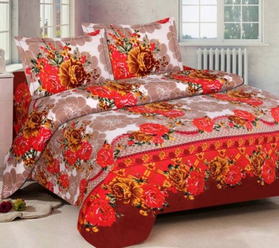 SHAPHIO 144 TC Microfiber Double Printed Flat Bedsheet(Pack of 1, Red)