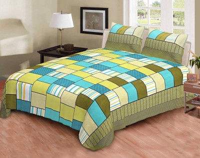 SHAPHIO 144 TC Microfiber Double Printed Flat Bedsheet(Pack of 3, Green)