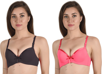 Alexana Meenou Bra Women Full Coverage Lightly Padded Bra(Black, Pink)