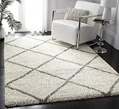 shopgallery White, Grey Polyester Runner(2 ft,  X 4 ft, Rectangle)