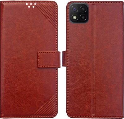 MAXSHAD Flip Cover for Poco C3, Poco C3 Flip Cover, Poco C3 Mobile Cover(Brown, Magnetic Case)