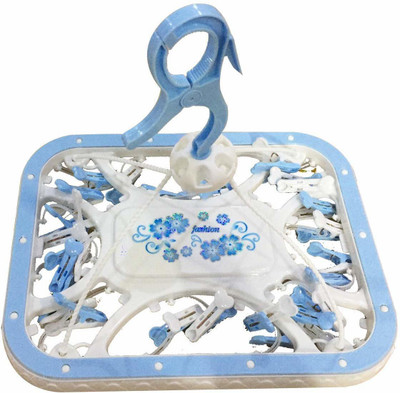 Kidsify Plastic Rectangular Cloth Drying Stand Hanger with 24 Clips/Pegs, Baby Clothes Hanger Stand (Set of 1) Plastic Cloth Clips(Blue)