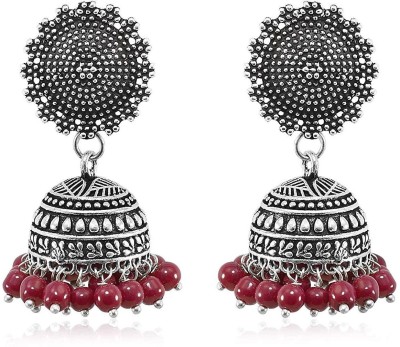 Haniya Oxidised Silver plated Red beaded light weight jhumka Jhumki bollywood Earrings jewelry Pearl German Silver Jhumki Earring