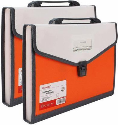 Greeshma R PP Expanding File Folder with 13 Section Pockets, FC Size,(Set Of 2, Orange)