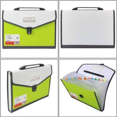 Greeshma PP PP Expanding File Folder with 13 Section Pockets, FC Size,(Set Of 1, Green)