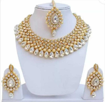 pawan trading Metal, Brass, Alloy Gold-plated White, Gold Jewellery Set(Pack of 1)