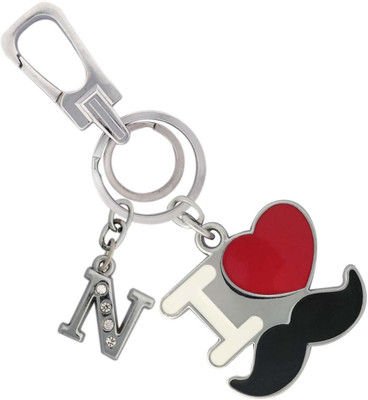 SHOKY LOOKS I Love Mustache Design Love for Mustache Man along with Locking Hook with Latter N Key Chain