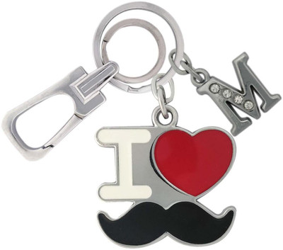 HANDSOME ISK High Quality I Love Mustache with Locking Lock with Latter M Key Chain