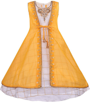 Wishkaro Girls Maxi/Full Length Party Dress(Yellow, Sleeveless)