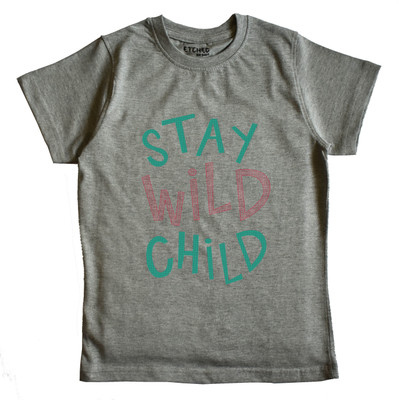 ETCHED DESIGN Boys Graphic Print Cotton Blend Regular T Shirt(Grey, Pack of 1)