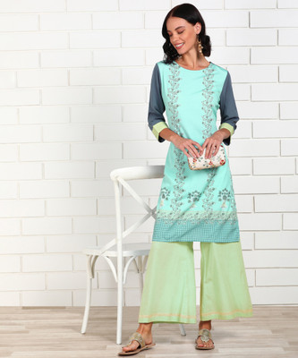 Anmi Floral Print Women Straight Kurta(Blue)