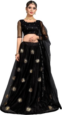 RUKHA FAB Embroidered Semi Stitched Lehenga Choli(Black)