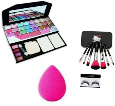 Hezruck Tya 6155 ultimate color full makeup kit with a pair of eyelash and 7 black helo ktty brush ith storage box puff