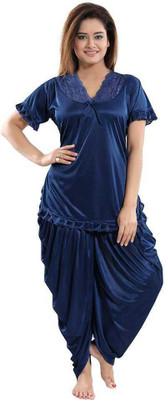 BrideSpecial Women Solid Dark Blue Top & Pyjama Set