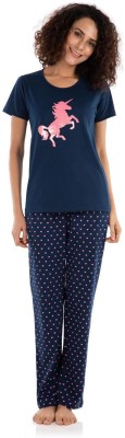NITE FLITE Women Printed Blue Top & Pyjama Set